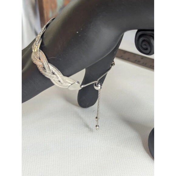 Sterling Silver Braided Herringbone Bracelet, Adjustable - Picture 3 of 5